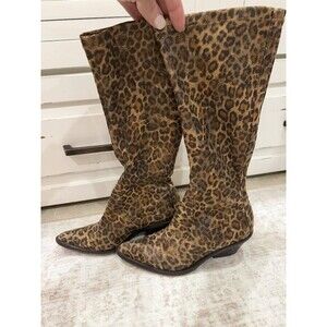 Donald J Pliner Jokla 3 Leopard Print Knee High Boots Gold Shimmer 6